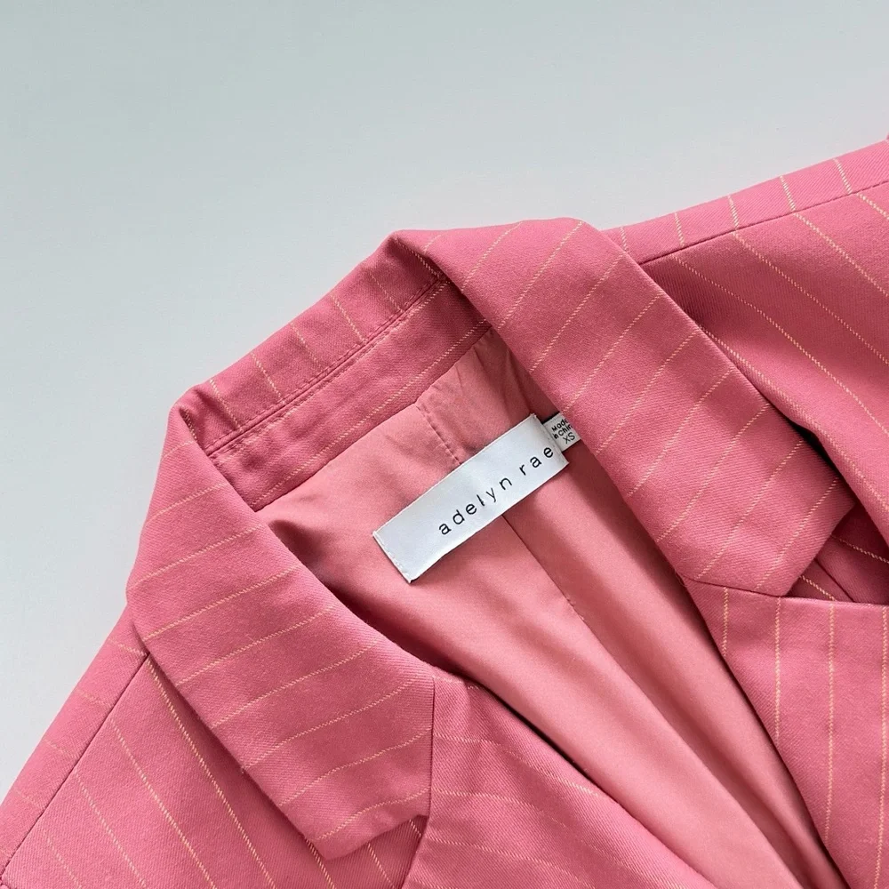 Adelyn Rae Pink Pinstripe Belted Blazer Dress XS Double Breasted Mini - Picture 3 of 14
